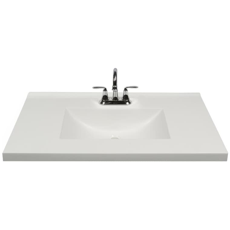 Dessus de meuble-lavabo de 37 po x 22 po en similimarbre avec évier rectangulaire, blanc