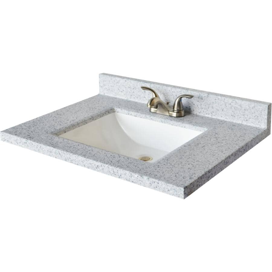 MATRIX DESIGNS:25" x 19" Cultured Granite Vanity Top with Rectangular Sink - Moonscape Wave + White