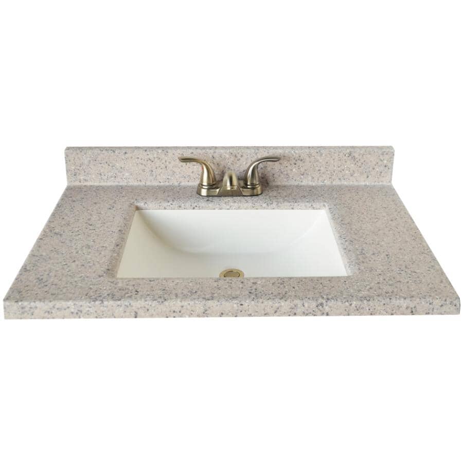 MATRIX DESIGNS:37" x 22" Cultured Granite Vanity Top with Rectangular Sink - Rocky Trail Wave + White