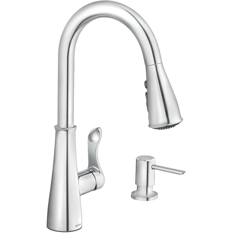 Hadley Single Handle Pull-Down Kitchen Faucet - with Soap Dispenser, Chrome
