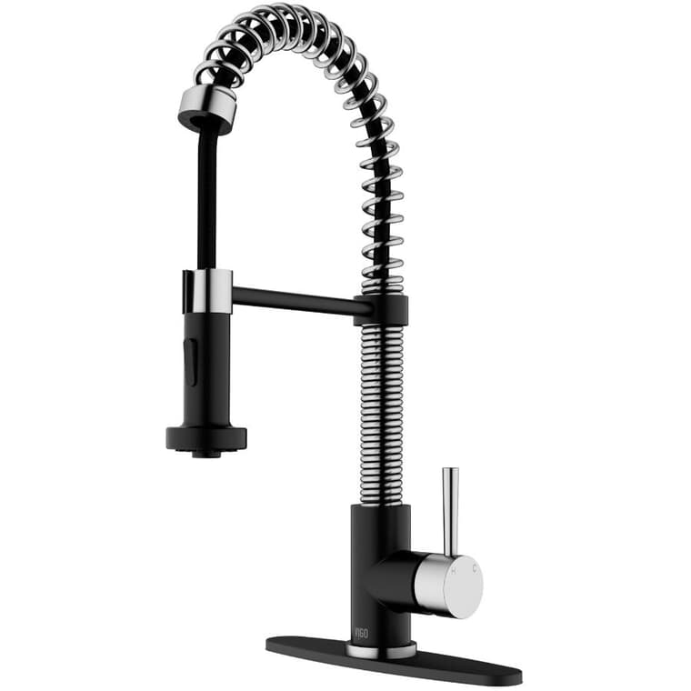 Edison Single Handle Pull-Down Kitchen Faucet - Stainless Steel & Matte Black