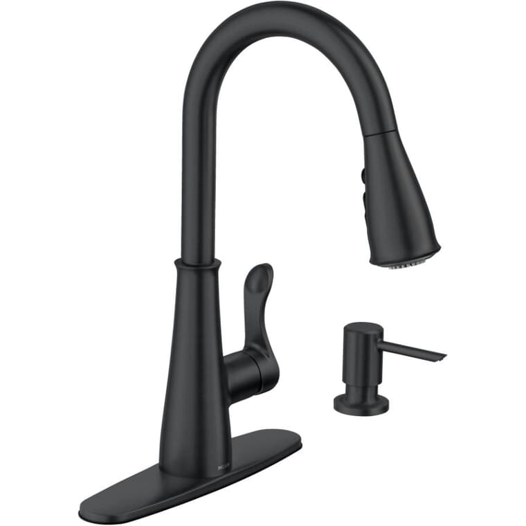 Hadley Single Handle Pull-Down Kitchen Faucet - with Soap Dispenser, Matte Black