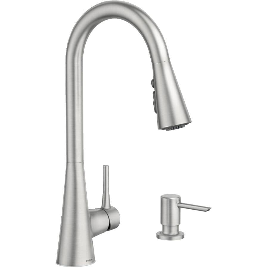 MOEN:Sarai Single Handle Pull-Down Kitchen Faucet - with Soap Dispenser, Spot Resist Stainless Steel