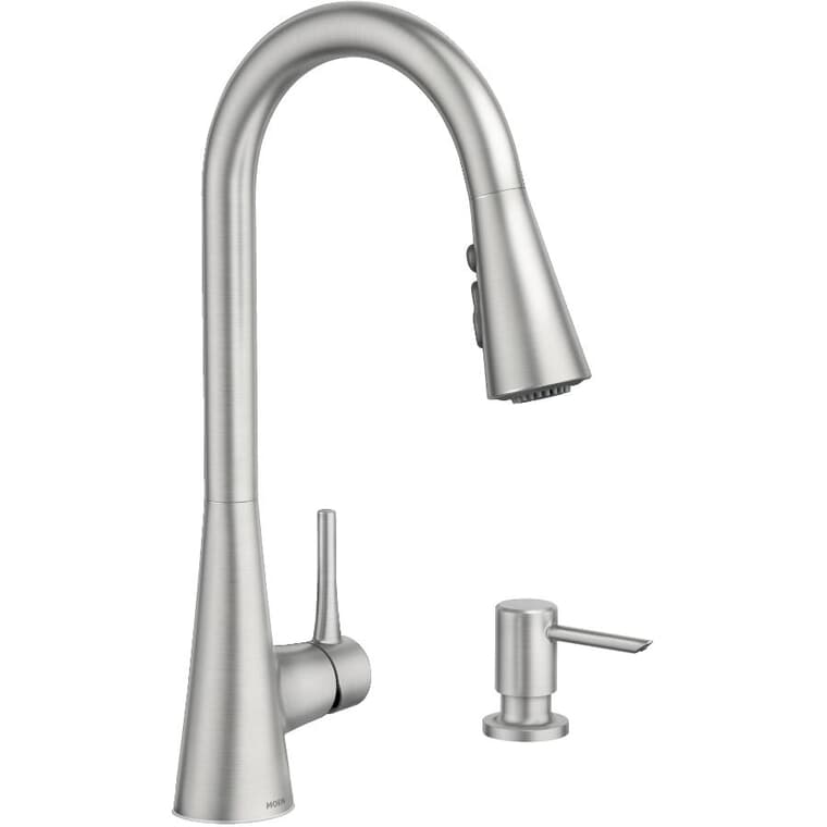 Sarai Single Handle Pull-Down Kitchen Faucet - with Soap Dispenser, Spot Resist Stainless Steel