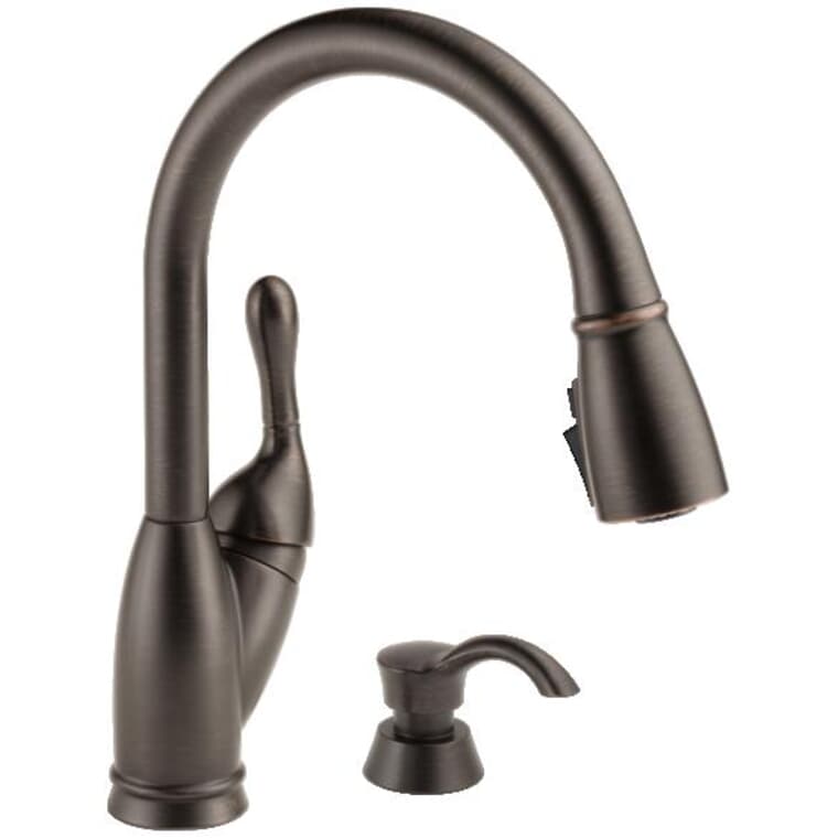 Izak Single Handle Pull-Down Kitchen Faucet - with Soap Dispenser, Venetian Bronze