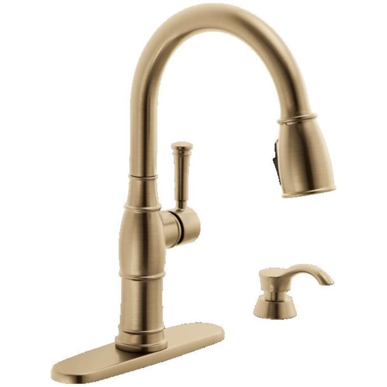 Valdosta Single Handle Pull-Down Kitchen Faucet - with Soap Dispenser, Champagne Bronze
