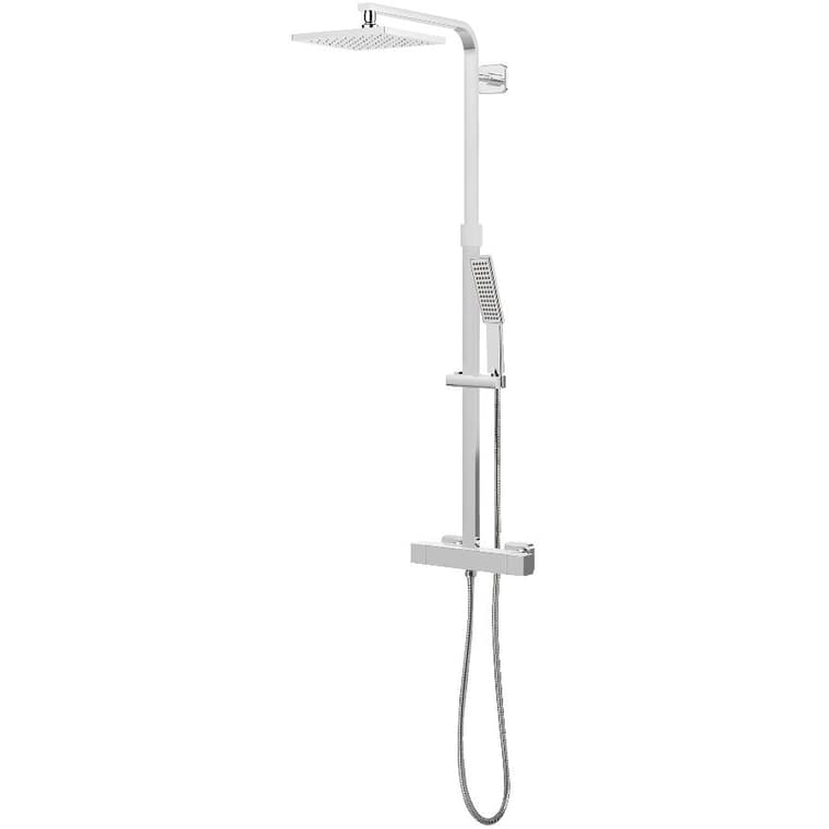 Symphony Single Handle Thermostatic Shower Faucet Kit - with Rain Showerhead, Hand Shower & Slide Bar - Chrome
