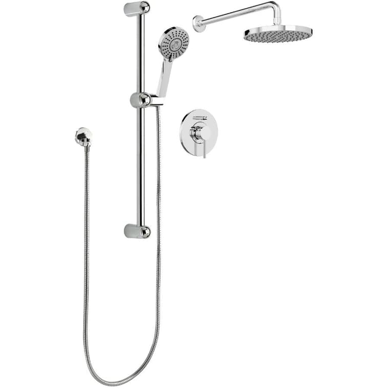 Trousse de robinet de douche Delphi à pression équilibrée à un levier, avec jet de pluie, douche à main et barre coulissante, chrome