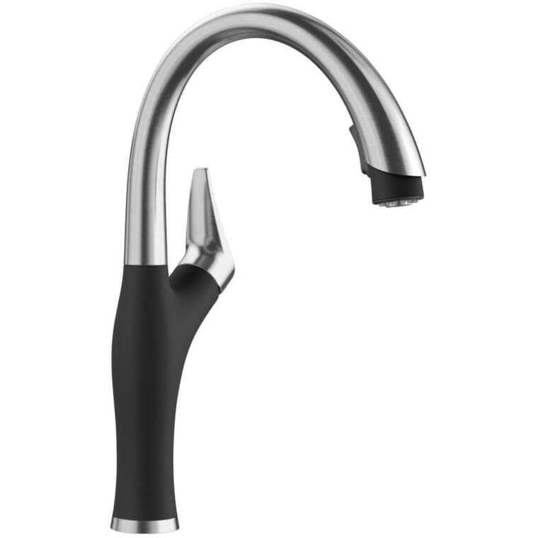 Artona Single Handle Pull-Down Kitchen Faucet -  Coal Black + Stainless Steel