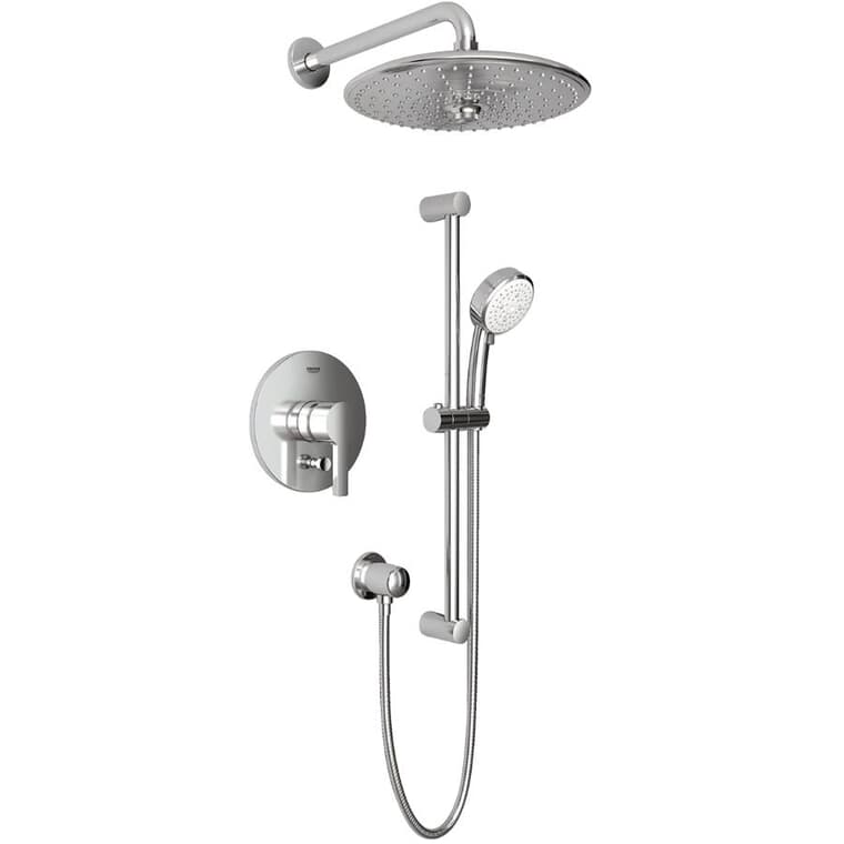 Chrome Pressure Balanced Shower Faucet with Rainhead, Handshower, Elbow and Slide