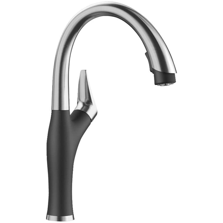 Artona Single Handle Pull-Down Kitchen Faucet - with Dual Spray, Anthracite & Stainless Steel