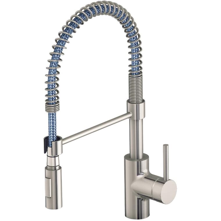 Favos Single Handle Pull-Down Kitchen Faucet with Dual Spray + Spring Spout - Brushed Nickel