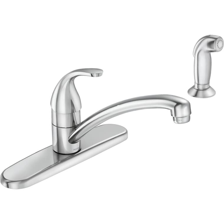 Adler Single Handle Kitchen Faucet - with Side Spray + 4 Holes, Chrome