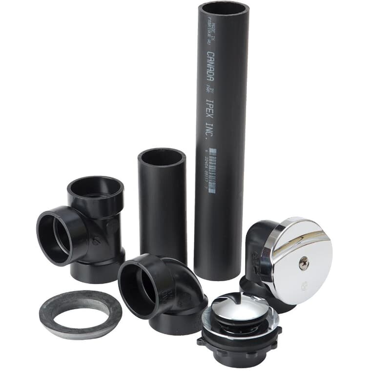Waste & Overflow Convertible Kit - with Pop Up Drain + Pipe, Chrome