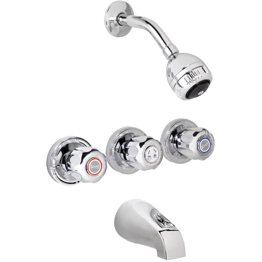 3 handle tub &amp; shower faucet - chrome
