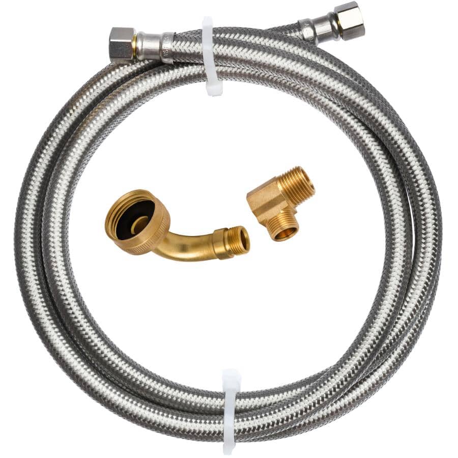 LYNCAR:6' Dishwasher Connector Hose - with Elbows, Stainless Steel