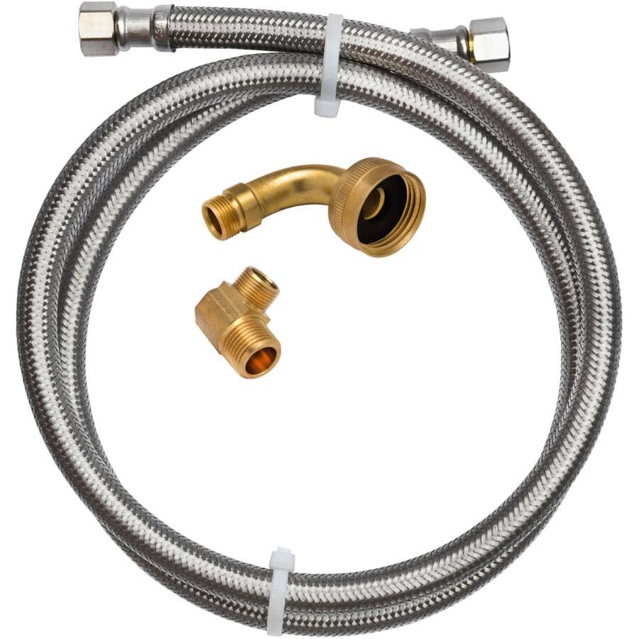 LYNCAR:4' Dishwasher Connector Hose - with Elbows, Stainless Steel