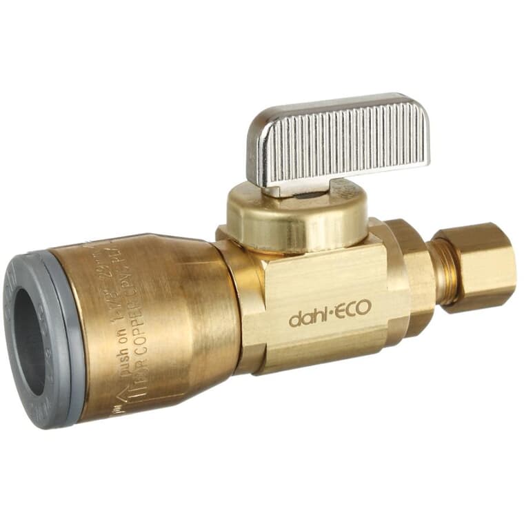 1/2'' Quick Grip x 1/4'' Outside Diameter Compression Brass Straight Supply Stop Valve