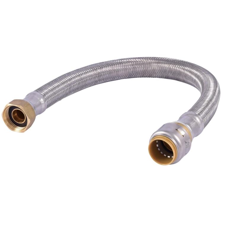 18" Stainless Steel Braided Water Heater Connector - 3/4" Push Fit x 3/4" FPT