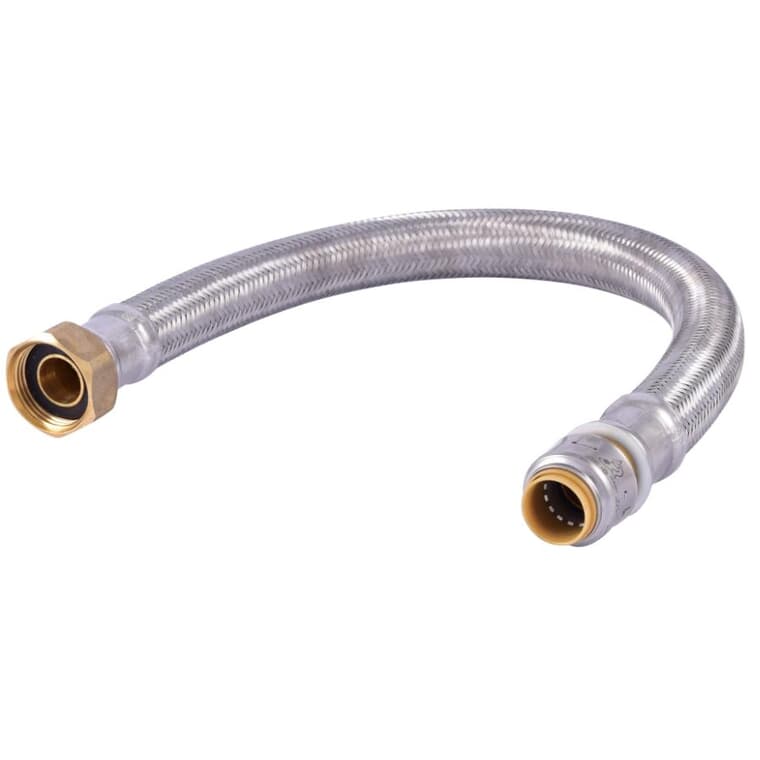 18" Stainless Steel Braided Water Heater Connector - 1/2" Push Fit x 3/4" FPT
