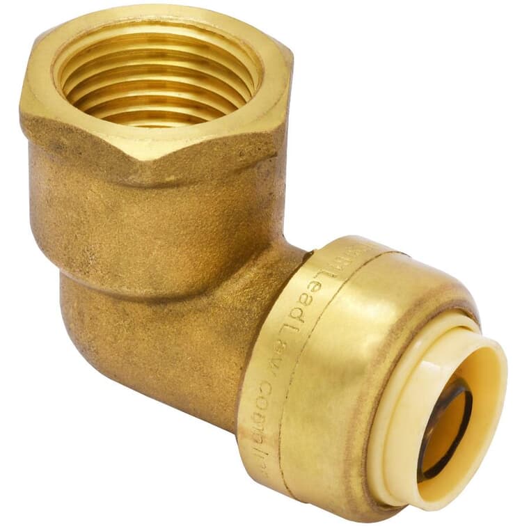 1/2" Push 'N' Connect Brass 90 Degree Female Elbow