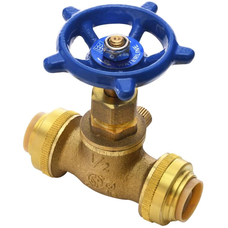 1/2" Push Fit Push 'N' Connect Straight Stop Valve - with Drain