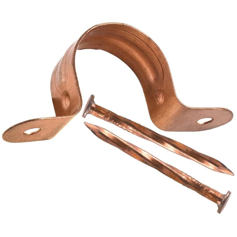 1/2" Copper Pipe Strap with Nails - 10 Pack