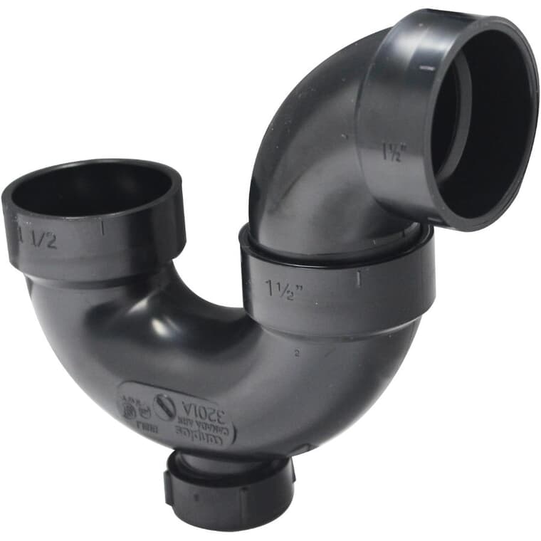 1-1/2" Hub x Hub ABS P-Trap with Cleanout & Solvent Weld Joint