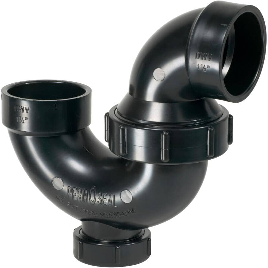 CANPLAS:1-1/2" Hub x Hub ABS PermOseal P-Trap with Cleanout & Union Connection