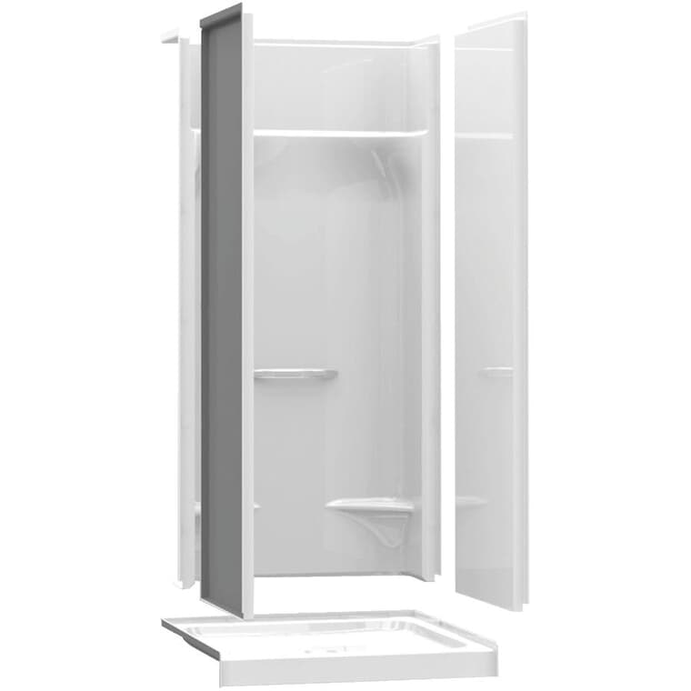 Cabine de douche Essence de 36 po x 36 po en AcrylX à 4 pièces avec drain central, blanc