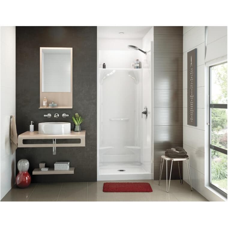 Cabine de douche Essence de 32 po x 32 po en AcrylX à 4 pièces avec drain central, blanc