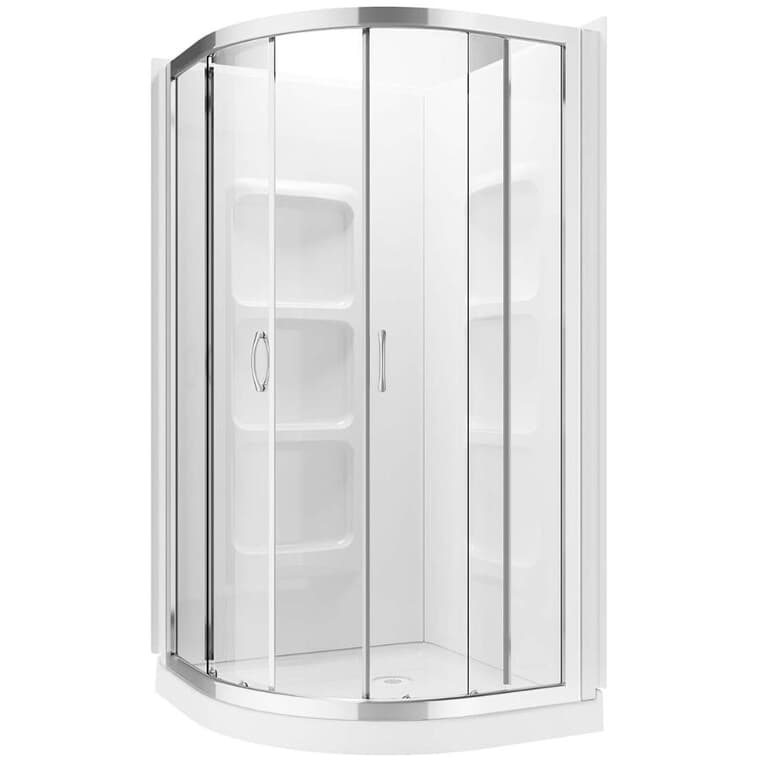 Cabine de douche en coin néo-ronde Arthur de 38 po x 38 po en acrylique, blanc et verre transparent avec garniture chromée