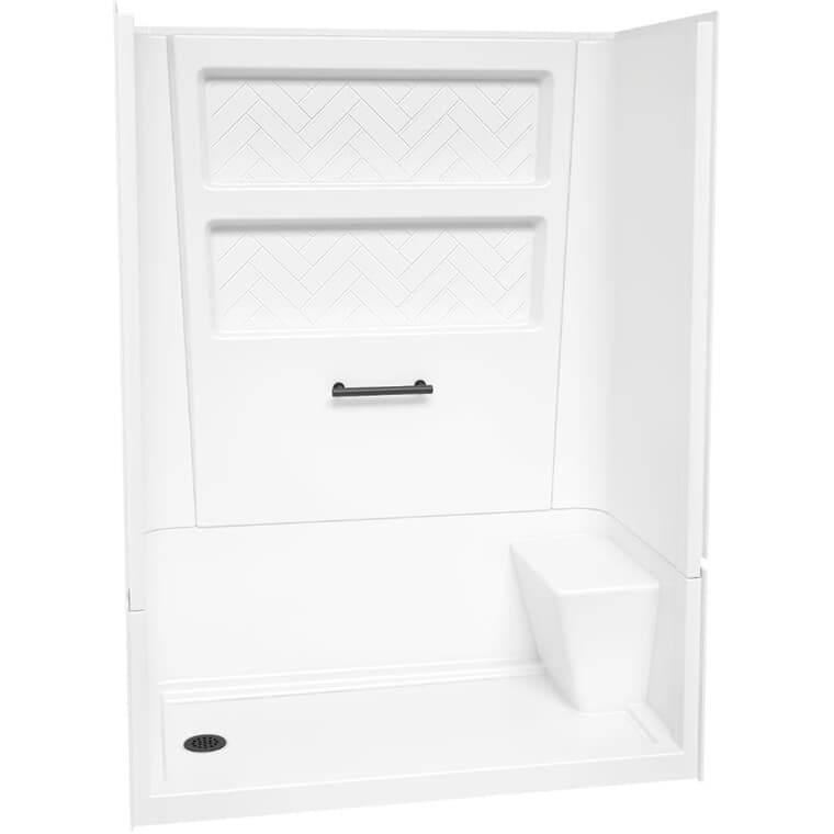 60" x 32" Conekt 4 Piece Acrylic Shower Cabinet - with Left Hand Above Floor Rough in Drain, White