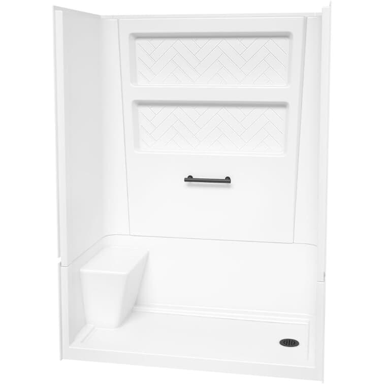 60" x 32" Conekt 4 Piece Acrylic Shower Cabinet - with Right Hand Above Floor Rough in Drain, White