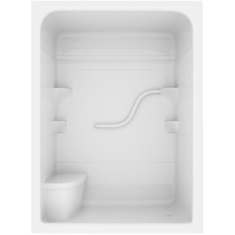 Cabine de douche AcrylX blanche Madison 5 une pièce avec drain à droite et siège à gauche, 60 x 33,25 po