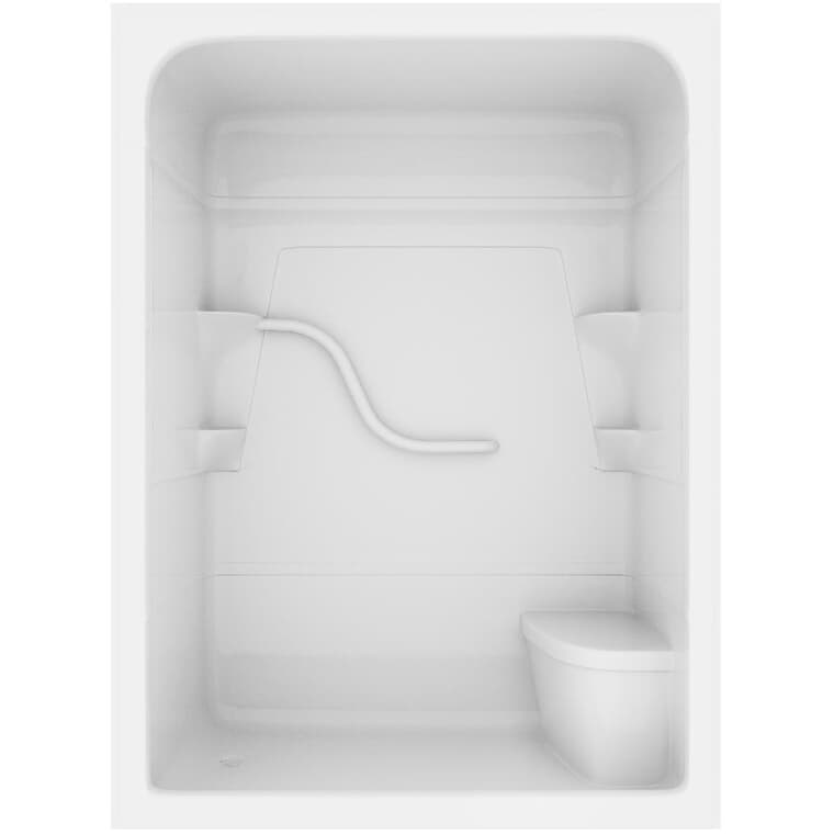 Cabine de douche AcrylX blanche Madison 5 trois pièces avec drain à gauche et siège à droite, 60 x 34,25 po