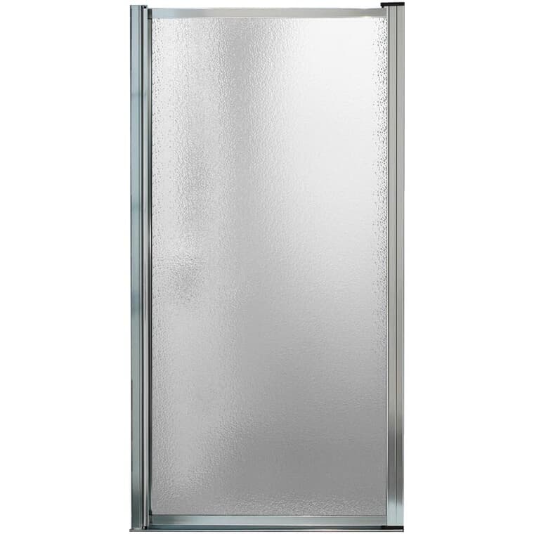Porte de douche pivotante Pivolok avec cadre de 27 po x 28,75 po x 64,5 po, en verre perlé et garniture chromée