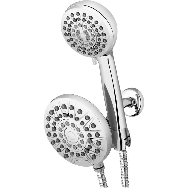 One Touch 7 Setting Dual Wall Mount & Handheld Showerhead - with PowerPulse Massage, Chrome