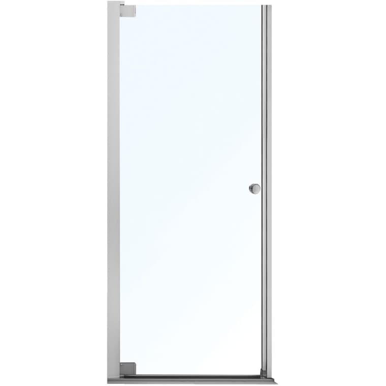 Porte de douche pivotante Madono sans cadre de 28,5 po x 30,5 po x 67 po, en verre transparent et garniture chromée