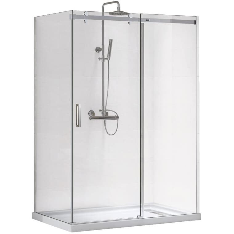 Porte de douche et base Inspiration de 48 po x 36 po x 78,13 po, blanc et verre transparent avec garniture chromée