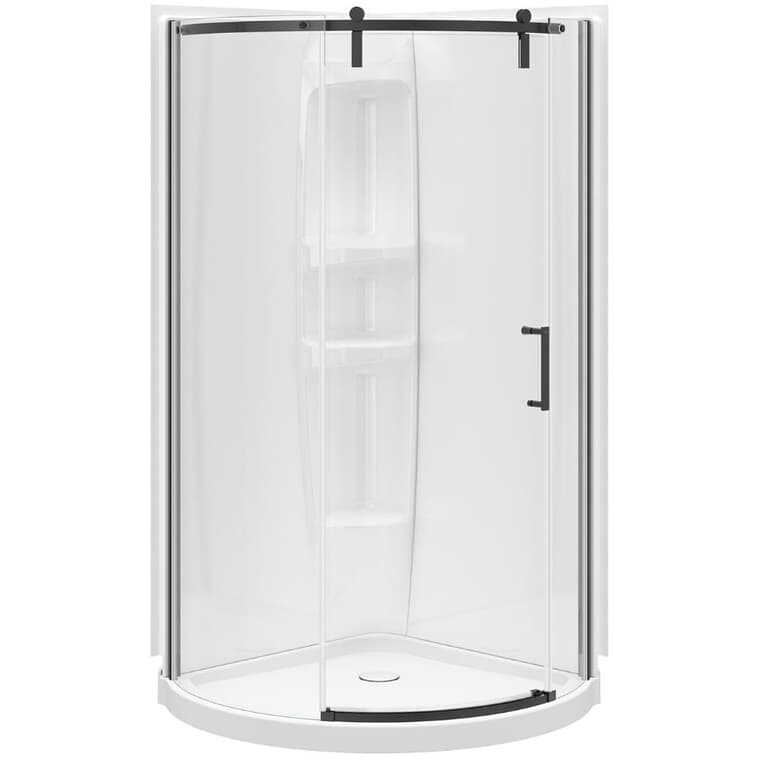 36" x 36" x 78" Outback Round Shower Door & Base - Clear Glass & Matte Black Trim, Right Hand Opening