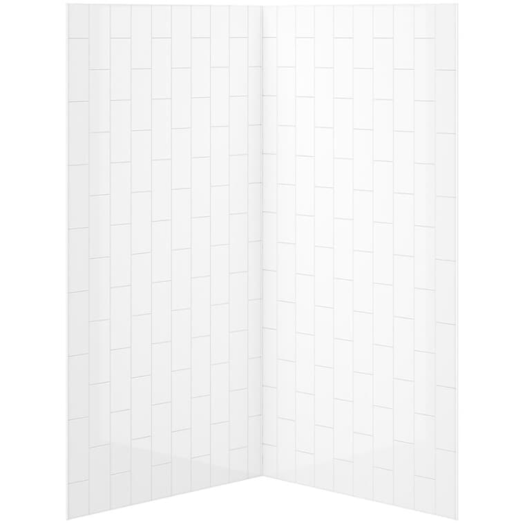 Murs universels en acrylique pour douche en coin de 42 x 32 po, 2 pièces, métro vertical et blanc