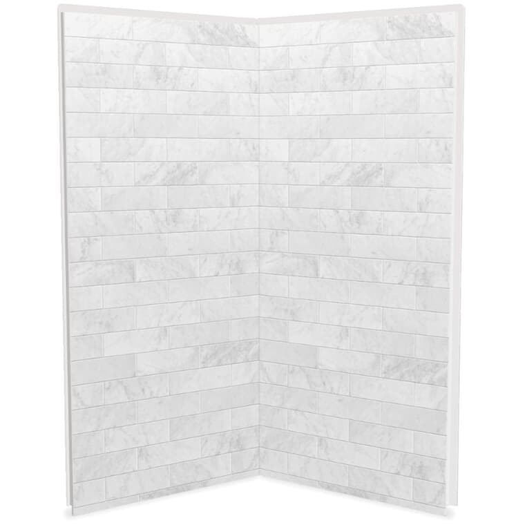Murs de douche en coin 36 x 36 po Utile 2 pièces, marbre Carrara