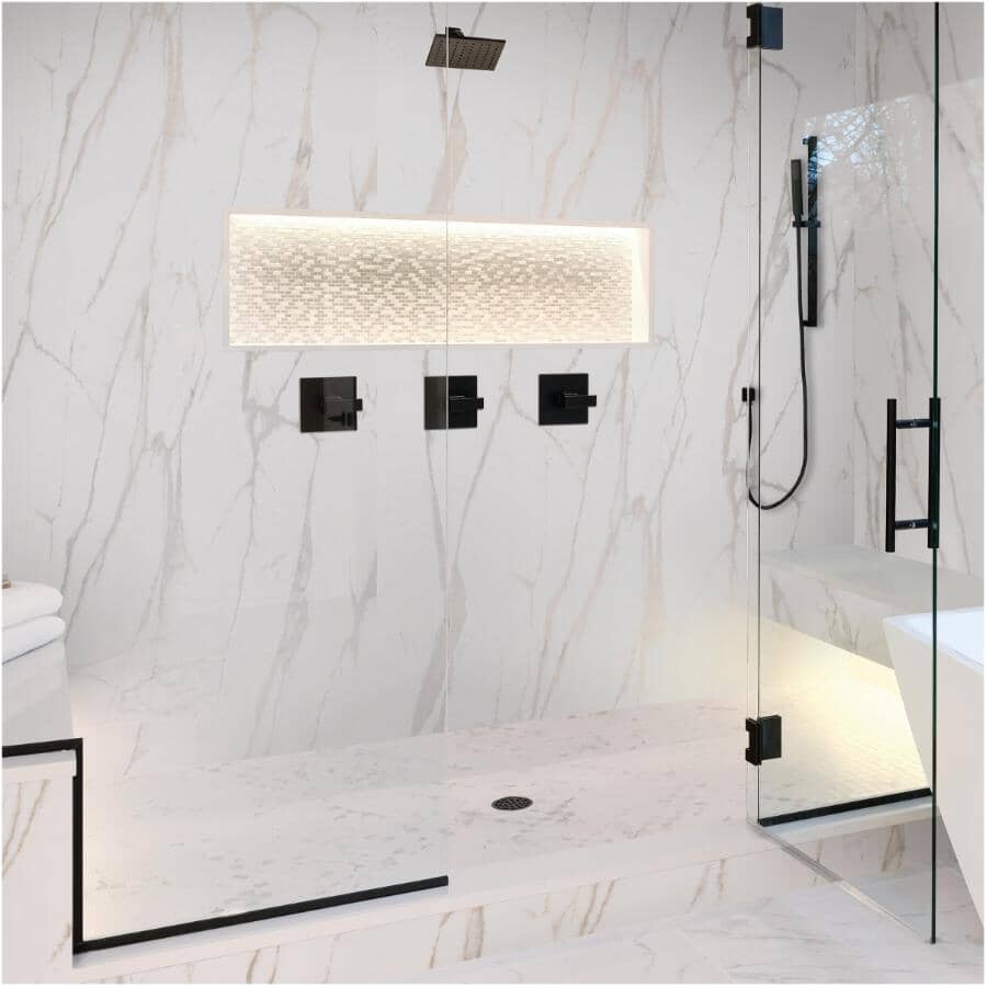 WETWALL 60" x 32" Augusta Calacatta 4-Piece Tub + Shower Surround ...