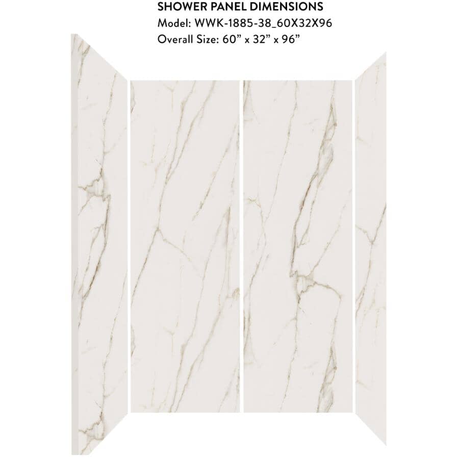 WETWALL 60" x 32" Augusta Calacatta 4-Piece Tub + Shower Surround ...