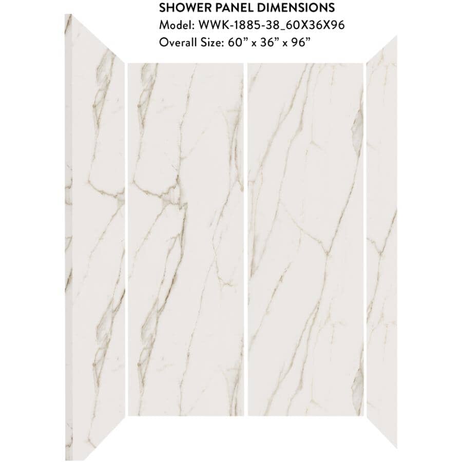 WETWALL 60" x 36" Augusta Calacatta 4-Piece Tub + Shower Surround ...