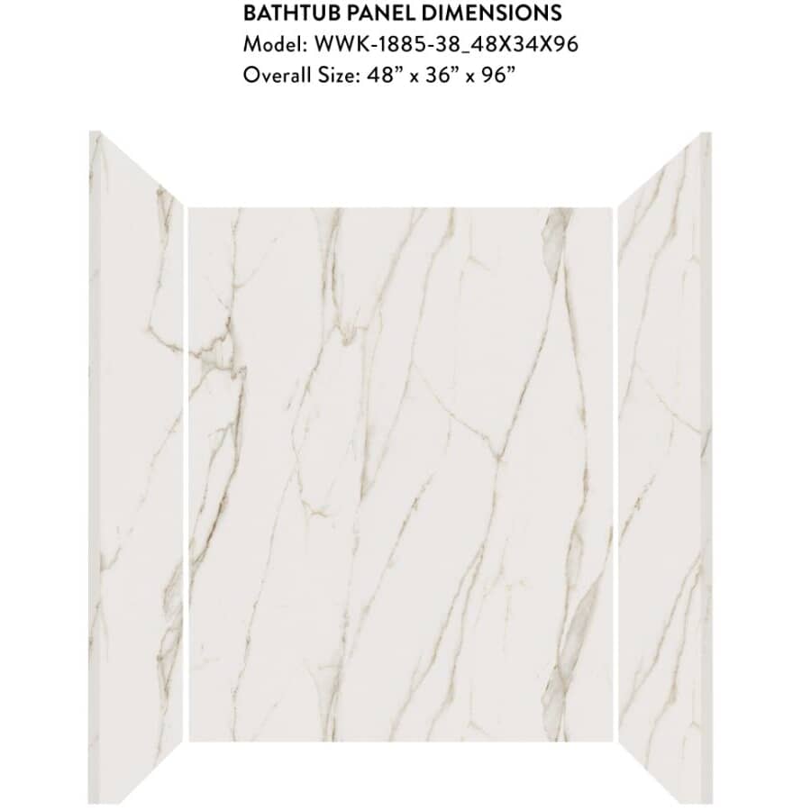 WETWALL 48" x 36" Augusta 3-Piece Calacatta Shower Surround | Home Hardware