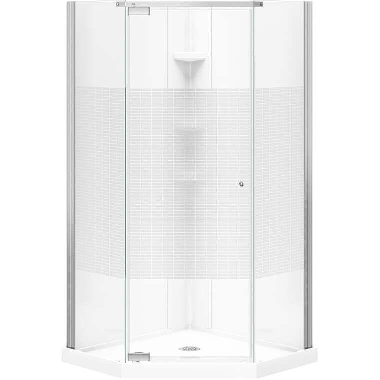Cabine de douche en coin néo-angle Begonia de 36 po x 36 po à 3 pièces en polystyrène avec drain central, blanc