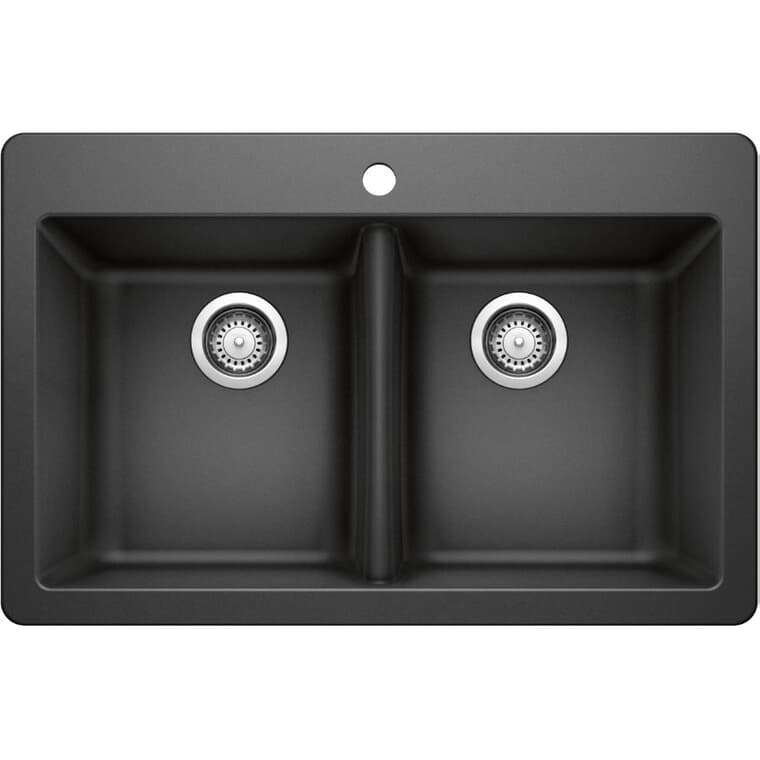 31.5" x 20.5" x 8" Silgranit Double Bowl Drop-In Kitchen Sink - Anthracite