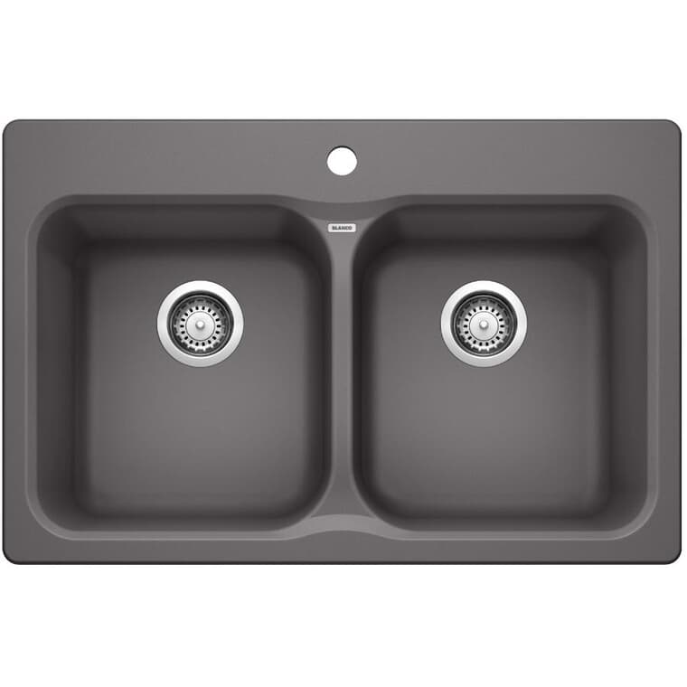 31.5" x 20.5" x 8" Silgranit Double Bowl Drop-In Kitchen Sink - Cinder